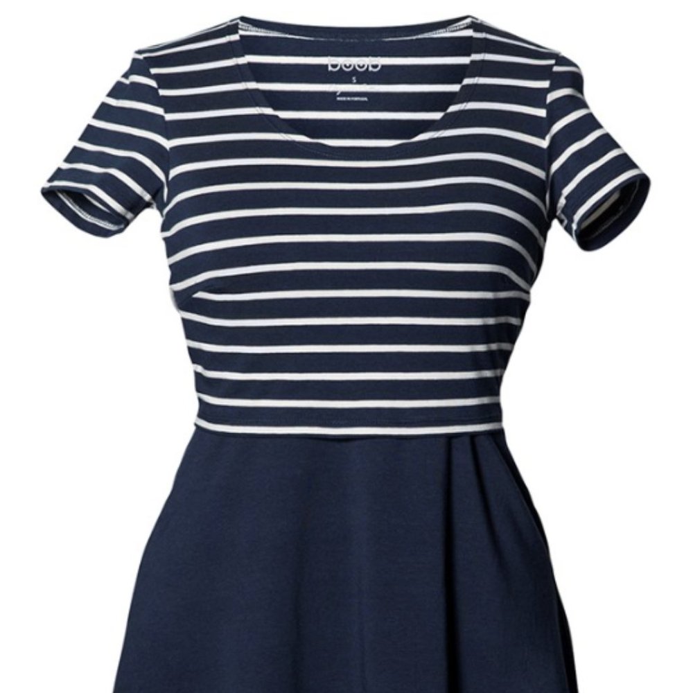 Boob Design Simon Wide Skirt Maternity / Nursing Dress (S - Blue/ white stripes)